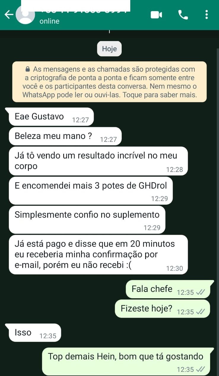 Mensagem de cliente satisfeito com o GHDROL